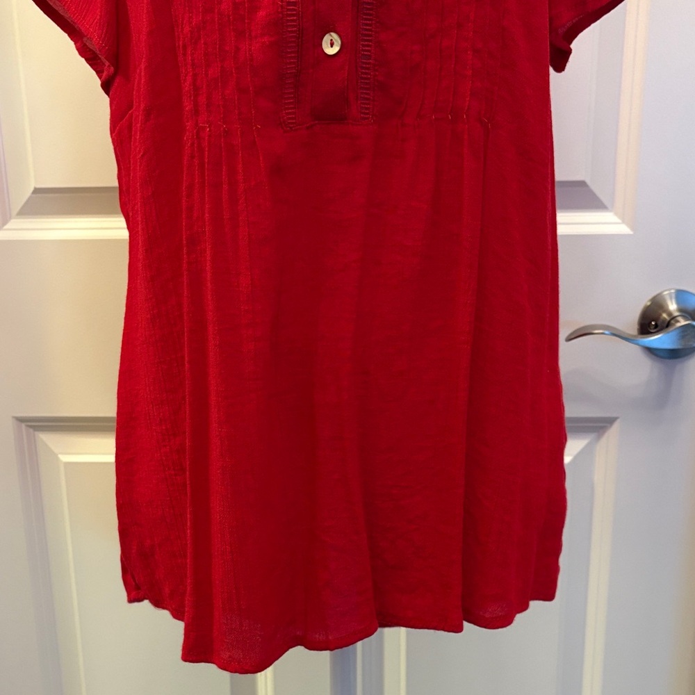 Westport Red Button-Down Blouse Large short sleeve - Picture 4 of 16